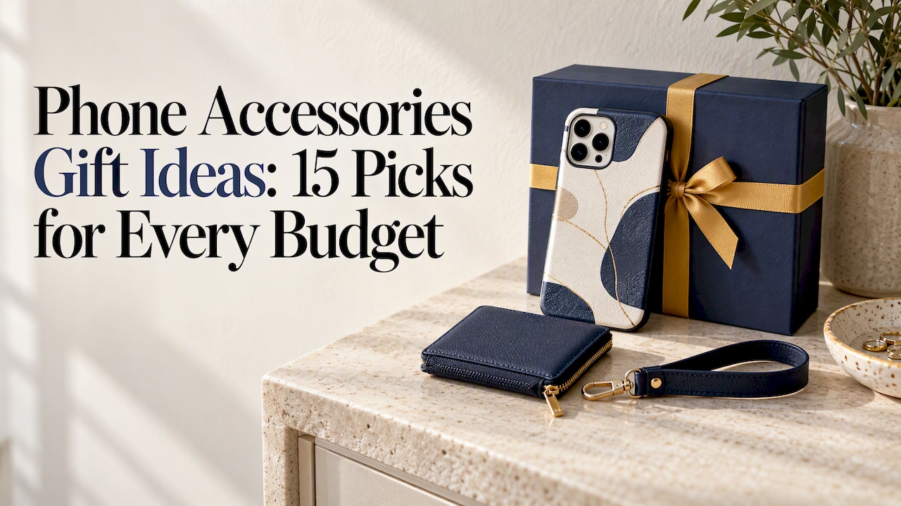 Phone case, wallet and strap arranged as gifts